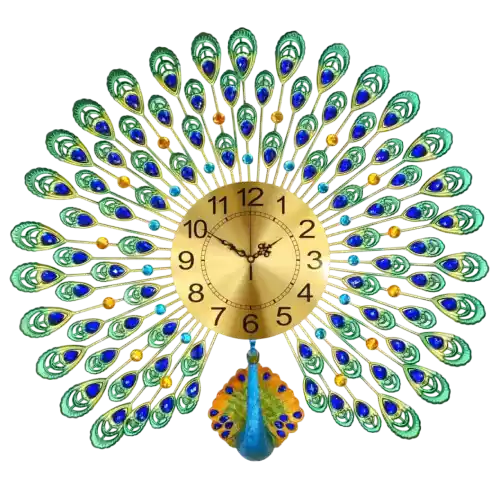 Peafowl Open Feather Designer Wall Clock
