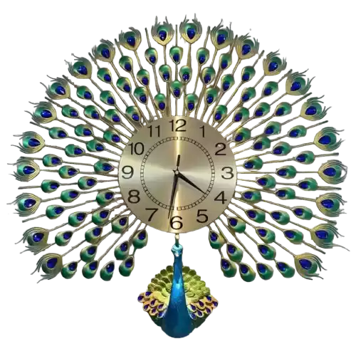 Peafowl Open Feather Luxury Wall Clock