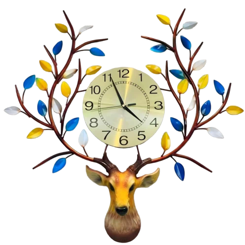 Designer Swamp Deer Wall Clock installed on a feature wall